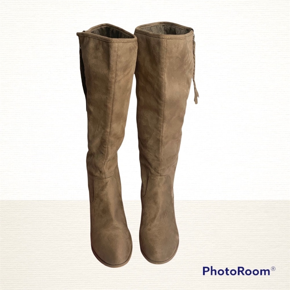 JG Khaki Tan Zip Knee Boots Wm Sz 9